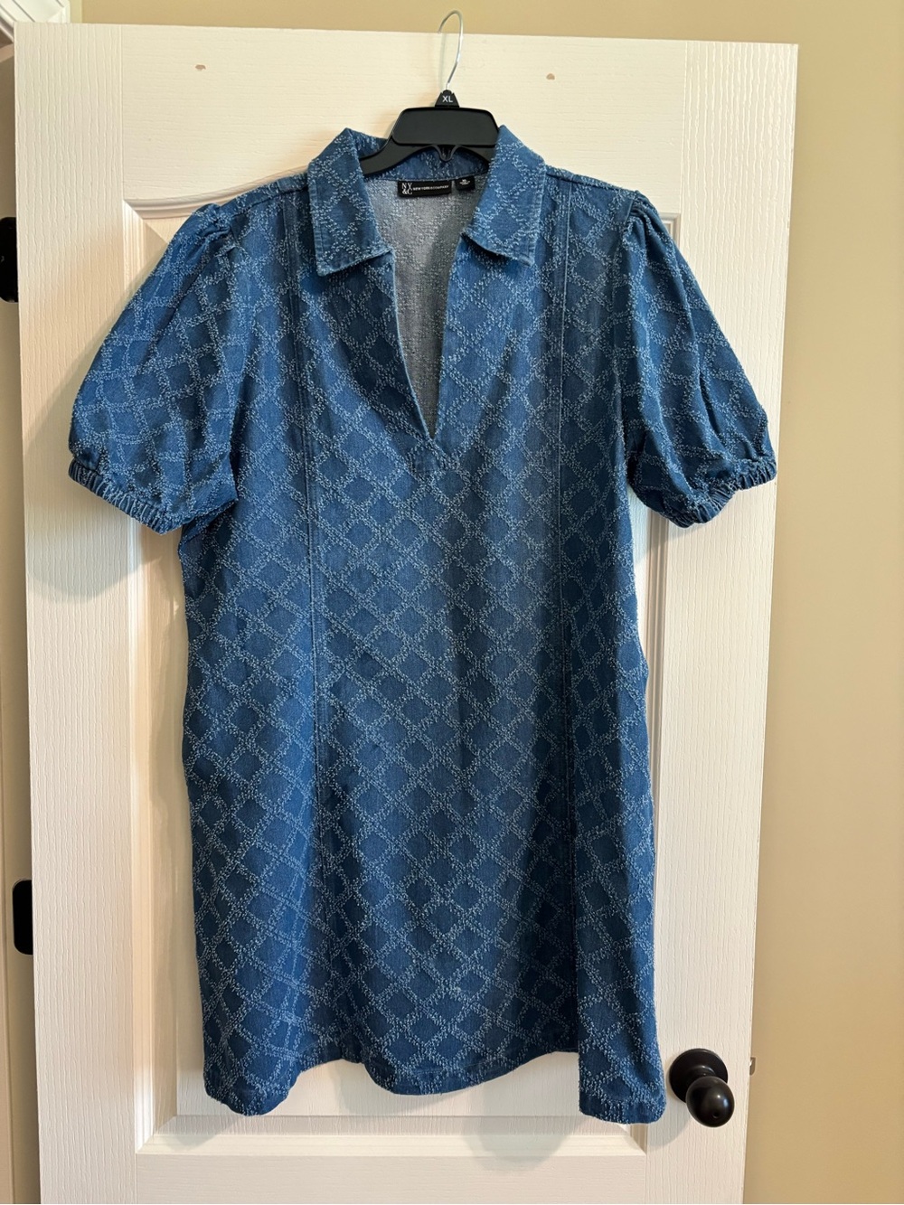 New York & Company Blue Short-Sleeve Collared Shift Dress
